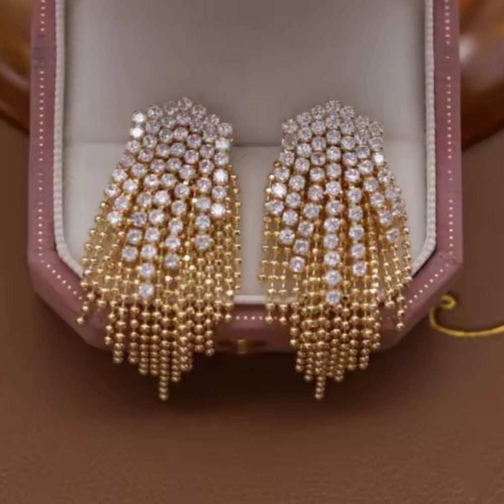 Luxury Gold Crystal Tassel Earrings